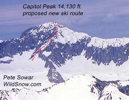 Capitol Peak from east, famous Knife Ridge to right of summit. Capitol Peak from east, famous Knife Ridge to right of summit.