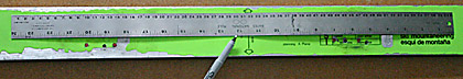 Use your long steel ruler to mark a tip/tail center line that extends well beyond front and back of binding. You'll use this mark to align paper templates, so make it perfect! Use your long steel ruler to mark a tip/tail center line that extends well beyond front and back of binding. You'll use this mark to align paper templates, so make it perfect!