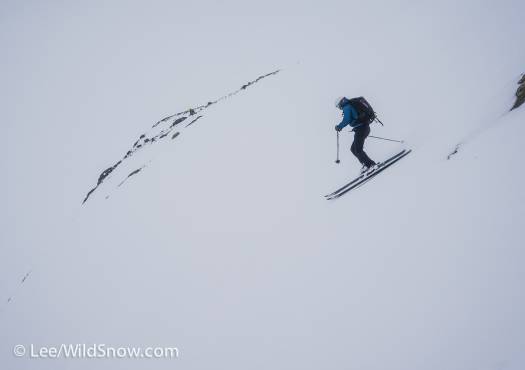 The flat light encouraged us to ski by feel, and discouraged any one of us from wanting to go first. The flat light encouraged us to ski by feel, and discouraged any one of us from wanting to go first.