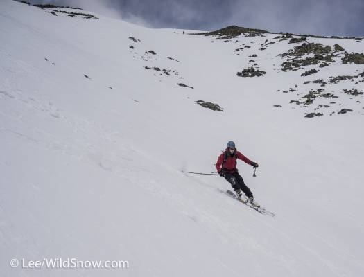 Safer and tamer than the North Couloir, this popular outing offers more than 2500ft of spring turns from the summit down to Blue Lakes reservoir. Safer and tamer than the North Couloir, Cristo Couloir offers more than 2500ft of spring turns from the summit down to Blue Lakes reservoir.