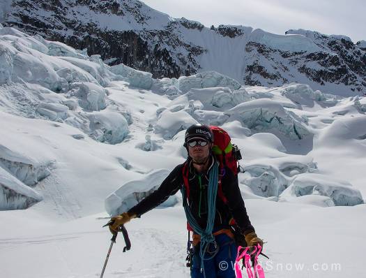 Anton Sponar in the Ramen Icefall on Mount Hunter.
