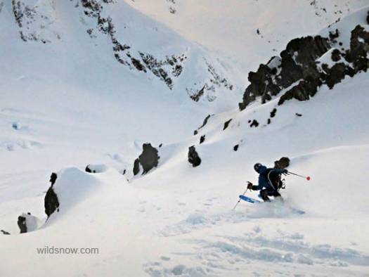 Skiing back down towards the Riggs Glacier. Skiing back down towards the Riggs Glacier.