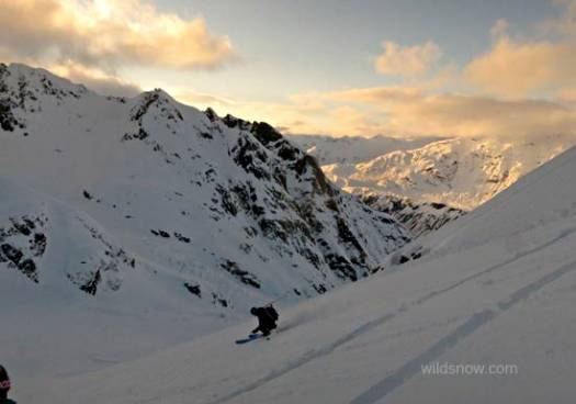 Heading down into the evening light for our last run of the day. Heading down into the evening light for our last run of the day.
