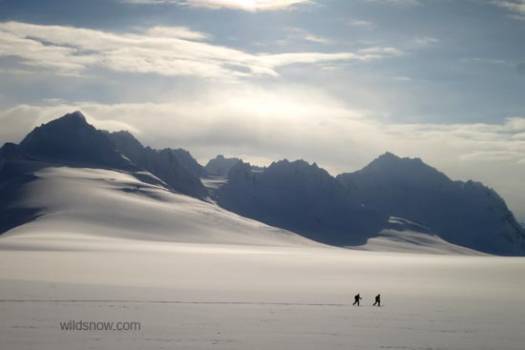 Skinning out from camp. After days in a ping-pong ball, the mountains look incredible. It's as if we were seeing them for the first time. Skinning out from camp. After days in a ping-pong ball, the mountains look incredible. It's as if we were seeing them for the first time.