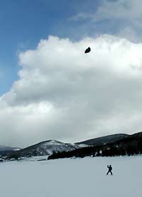 Louie flies the Black Beauty at Ruedi reservoir. First time getting a ride on skis, addictive! Louie flies the Black Beauty at Ruedi reservoir. First time getting a ride on skis, addictive!