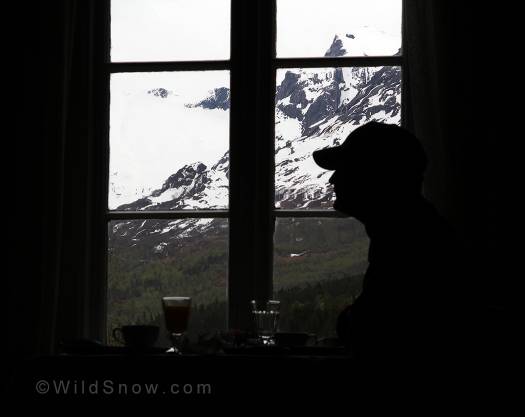 During dinner we look out at the beautiful mountain range we'll explore tomorrow. During dinner we look out at the beautiful mountain range we'll explore tomorrow.