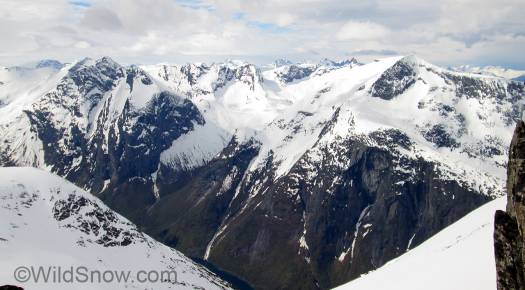 In this view from near the summit, top of the famous Troll Wall peaks up in the distance. In this view from near the summit, top of the famous Troll Wall peaks up in the distance.