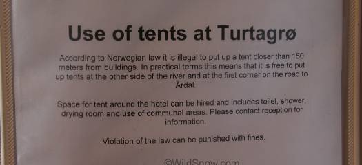 Tenting regulations, you are free to camp just about anywhere in Norway, public or private land, but you have to keep your distance.