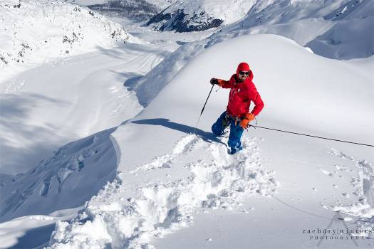 Testing out the BD clothing while doing a belayed cornice cut in Alaska this spring. Testing out the BD clothing while doing a belayed cornice cut in Alaska this spring.