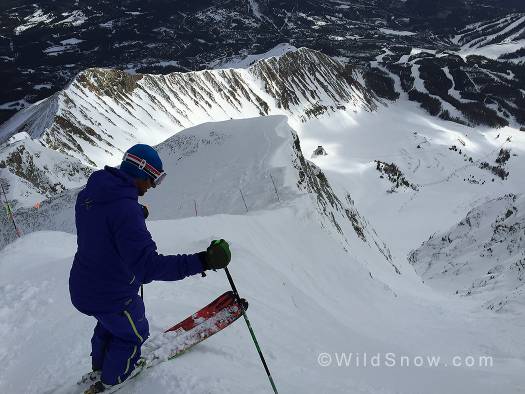 Marshall Thomson stares down the Big Couloir of of Lone Mountain.