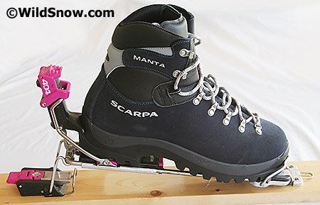 If you can find a pair, 404 still works well for stiff crampon-compatible mountaineering boots, and is popular as a climber's approach binding. Please note that safety release is compromised in such use. If you can find a pair, 404 still works well for stiff crampon-compatible mountaineering boots, and is popular as a climber's approach binding. Please note that safety release is compromised in such use.