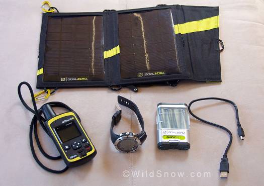 The Nomad 7 with (L to R) the InReach satellite communicator, Suunto Ambit 2 watch, and Guide 10 battery pack. The Nomad 7 with (L to R) the InReach satellite communicator, Suunto Ambit 2 watch, and Guide 10 battery pack.