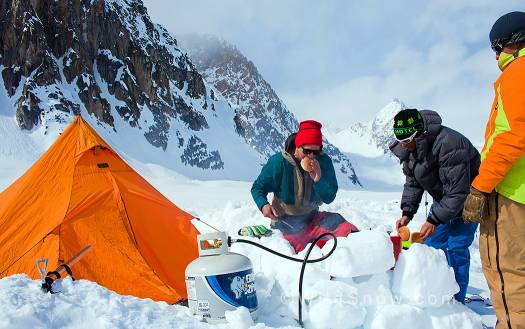 Ski Plane Base Camp in the Tordrillos. When the plane takes all your food in and you have to carry nothing you can go big with food prep. Double bacon cheeseburgers on a glacier are pretty tasty. Ski Plane Base Camp in the Tordrillos. When the plane takes all your food in and you have to carry nothing you can go big with food prep. Double bacon cheeseburgers on a glacier are pretty tasty.