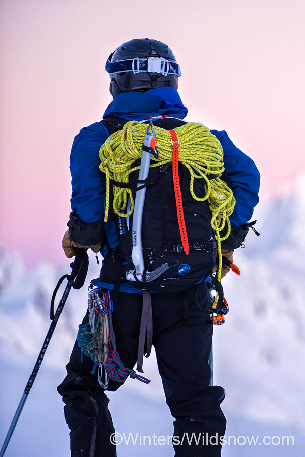 I was able to strap a rope to the outside of the pack without covering up the airbag zipper using a ski strap. I was able to strap a rope to the outside of the pack without covering up the airbag zipper using a ski strap.