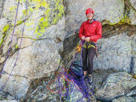 WindRivers (6 of 10) We were pretty excited to have gotten down this 70 meter rappel with our 60 meter rope. That pile of stuff is all the cords we tied to the rope to extend it. Adventure.