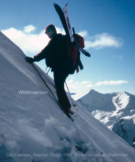 1987, me on a ridge traverse from Ski Hayden Peak to Electric Pass. I call this Roch Ridge after pioneer ski alpinist Andre Roch.