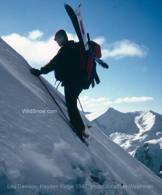 1987, me on a ridge traverse from Ski Hayden Peak to Electric Pass. I call this Roch Ridge after pioneer ski alpinist Andre Roch. 1987, me on a ridge traverse from Ski Hayden Peak to Electric Pass. I call this Roch Ridge after pioneer ski alpinist Andre Roch.
