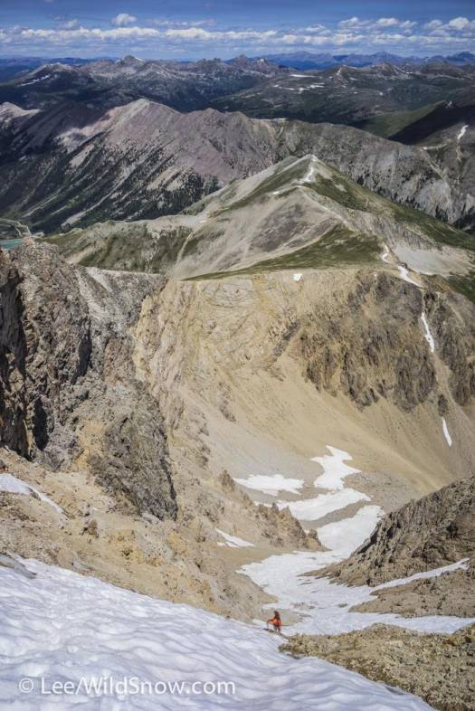 Jim Cezo enjoying summer snow in the Grizzly Couloir, Sawatch Range, August 2015.