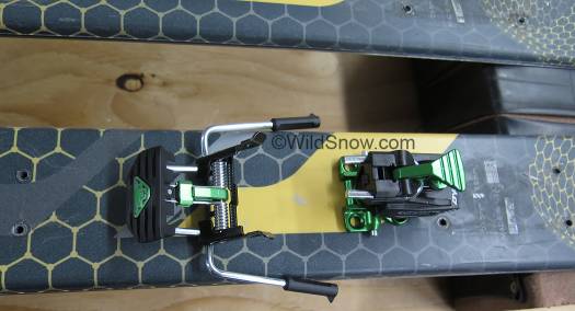 Superlite brake goes to a max of 80 mm so it won't work on these 96 mm waisted skis. I've devised a way to widen the brakes; we'll see if that gets done... Superlite brake goes to a max of 80 mm so it won't work on these 96 mm waisted skis. I've devised a way to widen the brakes; we'll see if that gets done...