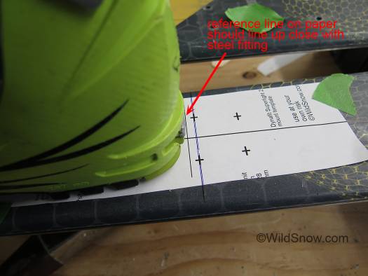 Position of paper is where your screw holes end up, so be careful. The template I made includes a line to reference the boot heel, but don't depend on it entirely. Position of paper is where your screw holes end up, so be careful. The template I made includes a line to reference the boot heel, but don't depend on it entirely.