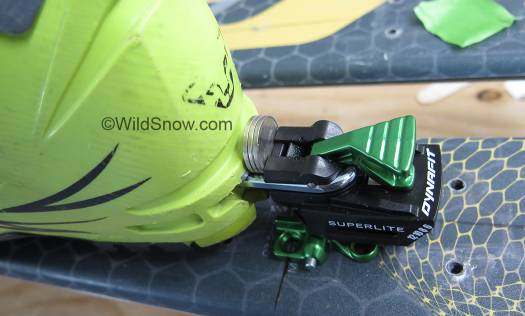 Using a nickel stack to set the gap during marking. Be sure everything is squeezed tightly together and the binding is set down solid and tight on the ski. Using a nickel stack to set the gap during marking. Be sure everything is squeezed tightly together and the binding is set down solid and tight on the ski.