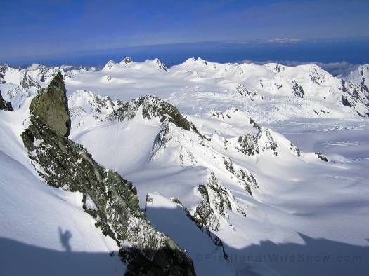 Topping out on the Minaretes, a classic peak straddling Aoraki Mount Cook NP and Westland NP, Oct. 2005.
