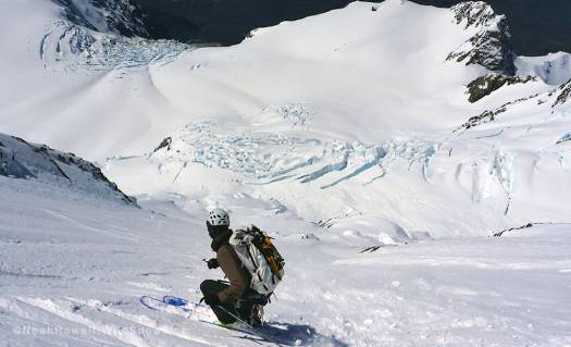 Beau working the steeps up high on the face.