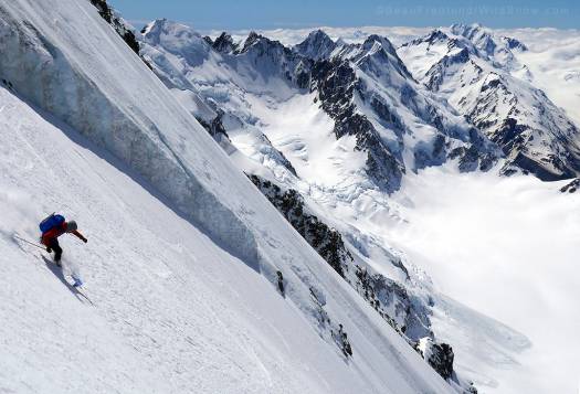 Billy Haas halfway down the enormous east face of Mt. Cook. 