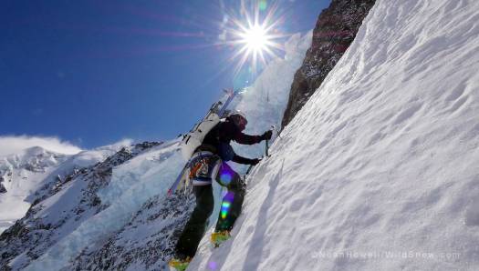 Beau getting onto the entry couloir of Dixon.