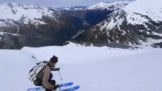 Beau carefully working off the summit ridge.