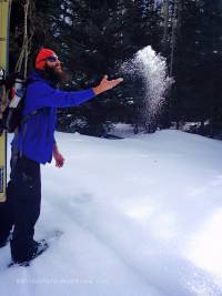 The beginner in rare form: snowshoes, baggy pants, overloaded pack, cotton layers, blissful oblivion. The beginner in rare form: snowshoes, baggy pants, overloaded pack, cotton layers, blissful oblivion.