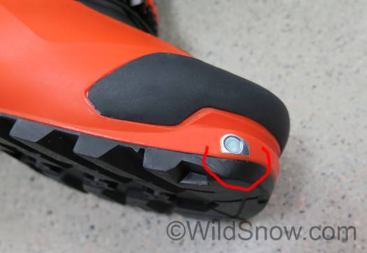 This is a boot that is intended to climb and rock scramble, so they put as much rubber as possible under the old style tech fittings. This is a boot that is intended to climb and rock scramble, so they put as much rubber as possible under the old style tech fittings.