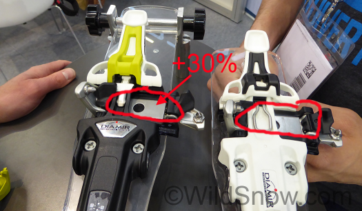 Fritschi Vipec Black to left, has better left-right travel at toe, significant.