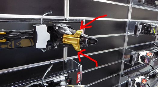Marker Kingpin, only change is a wider tab on the heel lifters, easier to flip with ski pole basket. Marker Kingpin, only change is a wider tab on the heel lifters, easier to flip with ski pole basket.