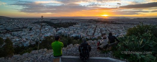 Hanging out on our last day in Greece, enjoying a beautiful sunset over Athens.