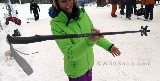 WildSnow Girl, Rachel Bellamy, found something pretty cool -- Black Diamond's new Helio ski pole. WildSnow Girl, Rachel Bellamy, found something pretty cool -- Black Diamond's new Helio ski pole.
