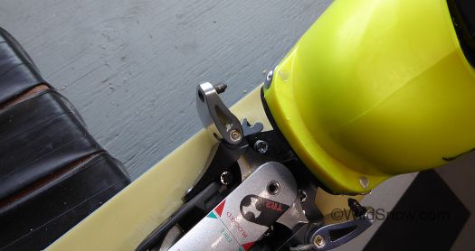 View of how the Trab TR2 ski touring binding toe opens to the side for release.