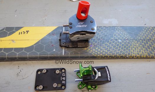 B&D adjustable mount plate for Dynafit Superlite 2 at lower left. B&D adjustable mount plate for Dynafit Superlite 2 at lower left.