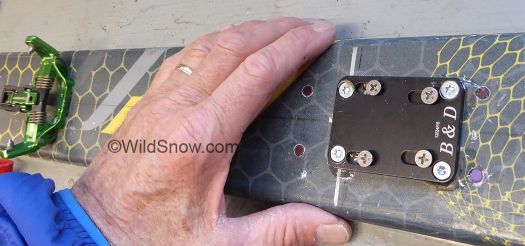 Nice to have holes match up. If not, use a mechanical or paper jig for the 'classic' Dynafit 4-hole heel pattern. Hint, same as Speed Radical. Nice to have holes match up. If not, use a mechanical or paper jig for the 'classic' Dynafit 4-hole heel pattern. Hint, same as Speed Radical.