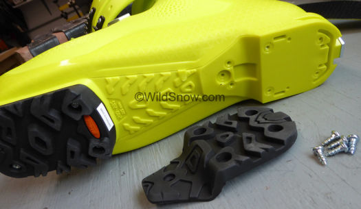 Removable sole system is clean and simple, lack of steel threaded fasteners in boot saves weight, is not a concern. Removable sole system is clean and simple, lack of steel threaded fasteners in boot saves weight, is not a concern.