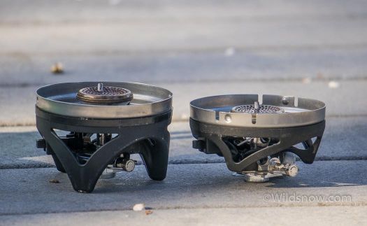 WildsnowEdit (2 of 2) Burner size comparison. Original Jetboil burner on the left, MicroMo on the right. The size difference mostly comes from the different plastic part. The burner parts look quite similar, although the MicroMo delivers both higher heat output, and better simmering.