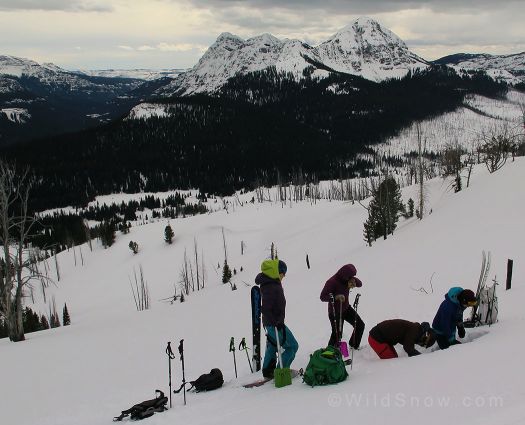 Snowpit discussions with views of Barronette Peak.