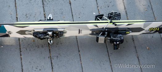 Hannibal 100 ski has a rocker/camber profile with an Aeroshape rounded topsheet, shown close up with a view of the demo binding. Hannibal 100 ski has a rocker/camber profile with an Aeroshape rounded topsheet, shown close up with a view of the demo binding.