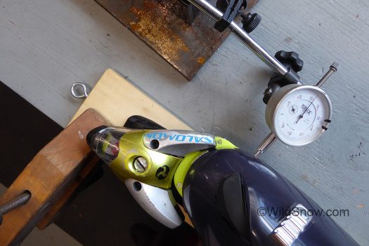 Decent quality alpine bindings have quite a bit of lateral travel at the toe, often assisted by a 'forward pressure' preload that helps the boot return to center when displaced. Decent quality alpine bindings have quite a bit of lateral travel at the toe, often assisted by a 'forward pressure' preload that helps the boot return to center when displaced.