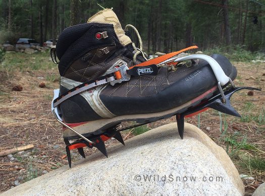 Here is the flexible strap-on toe attachment – fits well on a Salewa boot that is notoriously difficult to fit due to the curve of the sole. Here is the flexible strap-on toe attachment – fits well on a Salewa boot that is notoriously difficult to fit due to the curve of the sole.Here is the flexible strap-on toe attachment – fits well on a Salewa boot that is notoriously difficult to fit due to the curve of the sole.