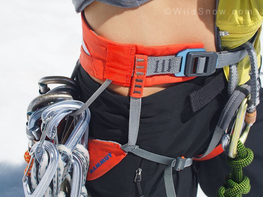 To show how the harness sits on my hips, I’ve removed the padding of my clothing. Both the gear loop and the leg anchor weigh down from the same junction on the belt, which causes a lot of friction and pressure on that one spot on my hips if I’m holding any weight.” To show how the harness sits on my hips, I’ve removed the padding of my clothing. Both the gear loop and the leg anchor weigh down from the same junction on the belt, which causes a lot of friction and pressure on that one spot on my hips if I’m holding any weight.”