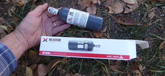 Arva Reactor downsized steel cartridge, argon, filled, 536 grams. Arva Reactor downsized steel cylinder, argon, filled, 536 grams.