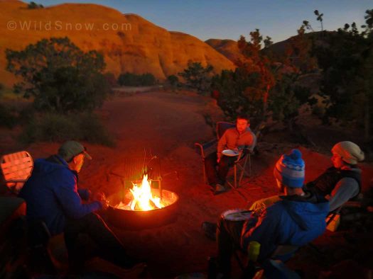 Enjoying campfire camaraderie, and dreaming about being together again soon, on the sparkling white slopes somewhere in the mountains. Enjoying campfire camaraderie, and dreaming about being together again soon, on the sparkling white slopes somewhere in the mountains.