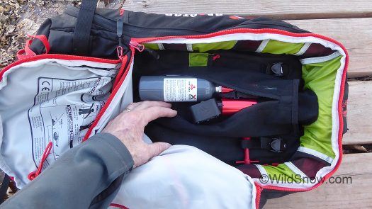 Guts and glory. New smaller cylinder is excellent, but as with many airbag packs the plumbing is smack dab in the middle of the cargo space. Guts and glory. New smaller cylinder is excellent, but as with many airbag packs the plumbing is smack dab in the middle of the cargo space.