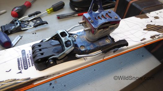 First attempt, simply mount TLT binding heel on the Salomon brake base plate.